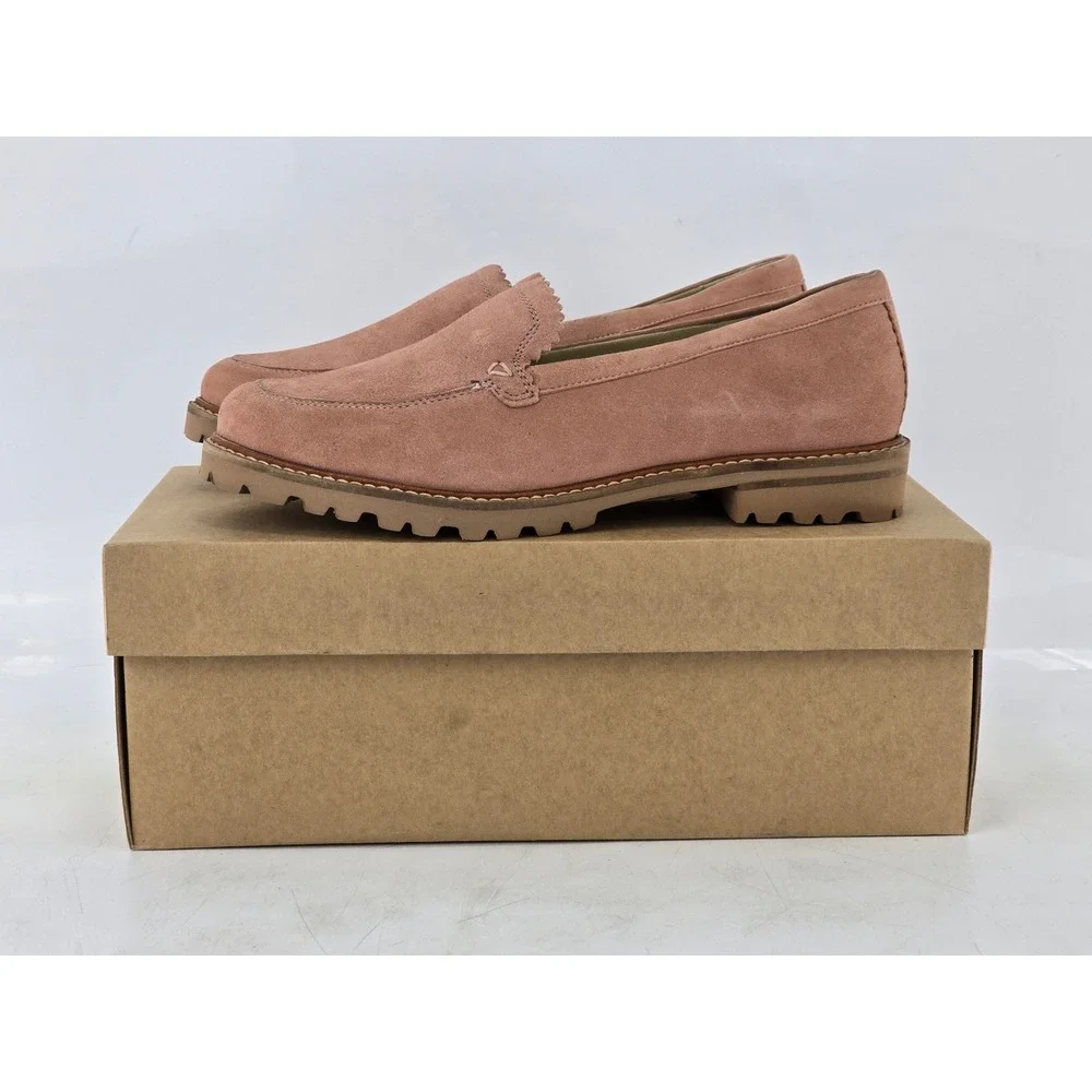 Trotters Fayth Loafers Womens 7.5 WW Pale Pink Suede Lug Sole - NEW